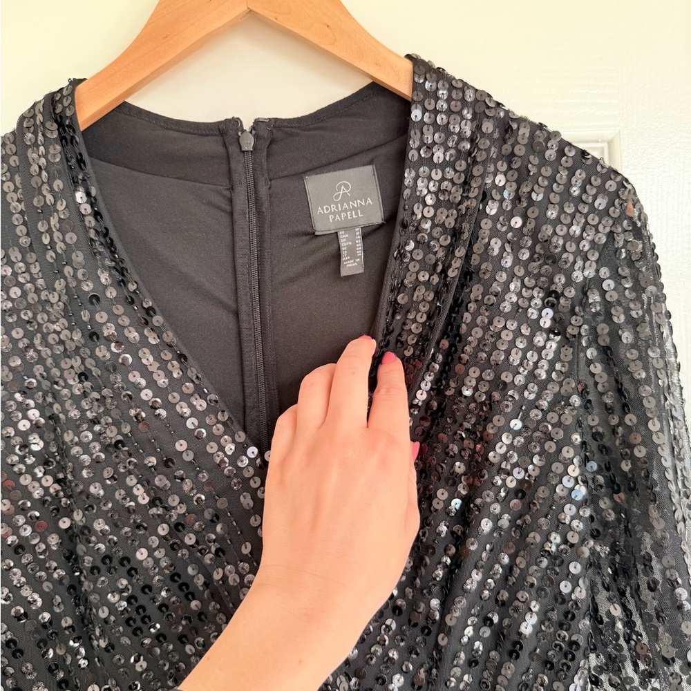 Adrianna Papell Tuxedo Sequin Gown Black Tie Size 10 - Picture 4 of 8